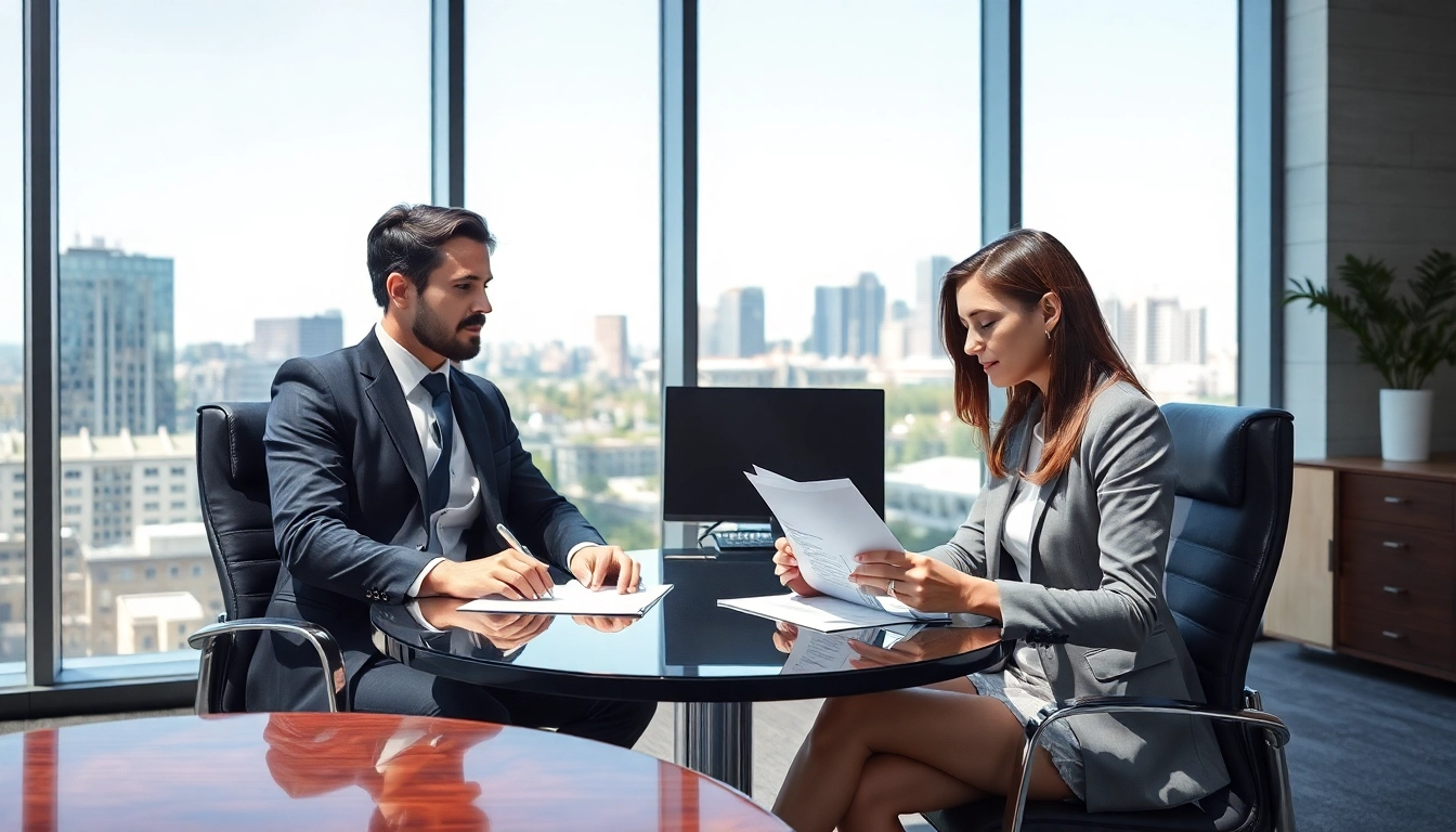 Headhunter Düsseldorf im Gespräch mit einer Nachwuchskraft in einem modernen Büro.