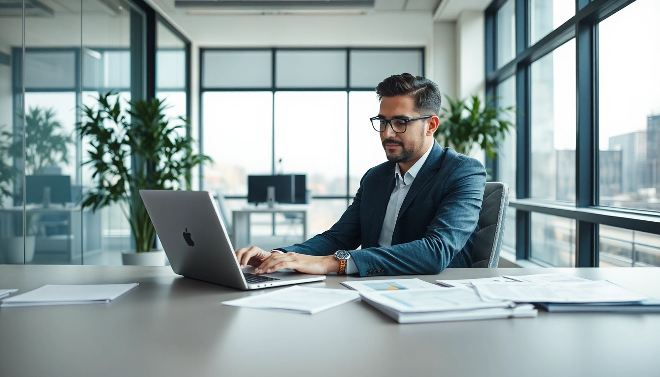 Headhunter Bielefeld bei der Arbeit in modernem Büro, professionell und fokussiert.