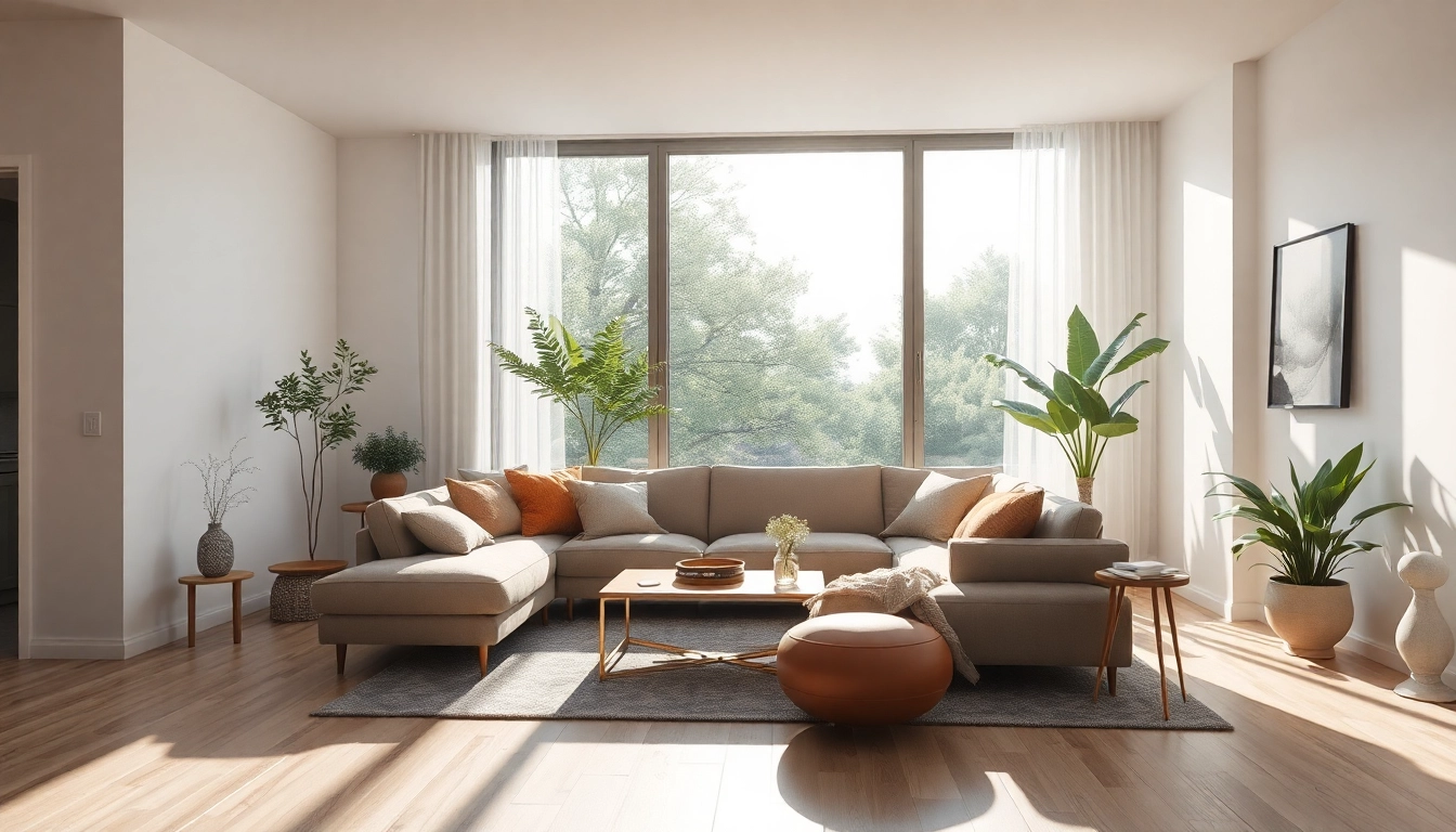 Moderne Raumgestaltung mit sanfter Beleuchtung und harmonischer Farbpalette, die Gemütlichkeit ausstrahlt.