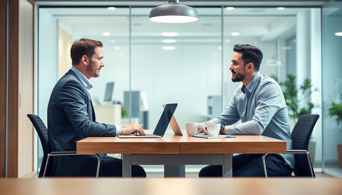 Berater in der Personalvermittlung führt ein inspirierendes Gespräch mit einem Bewerber im modernen Büro.