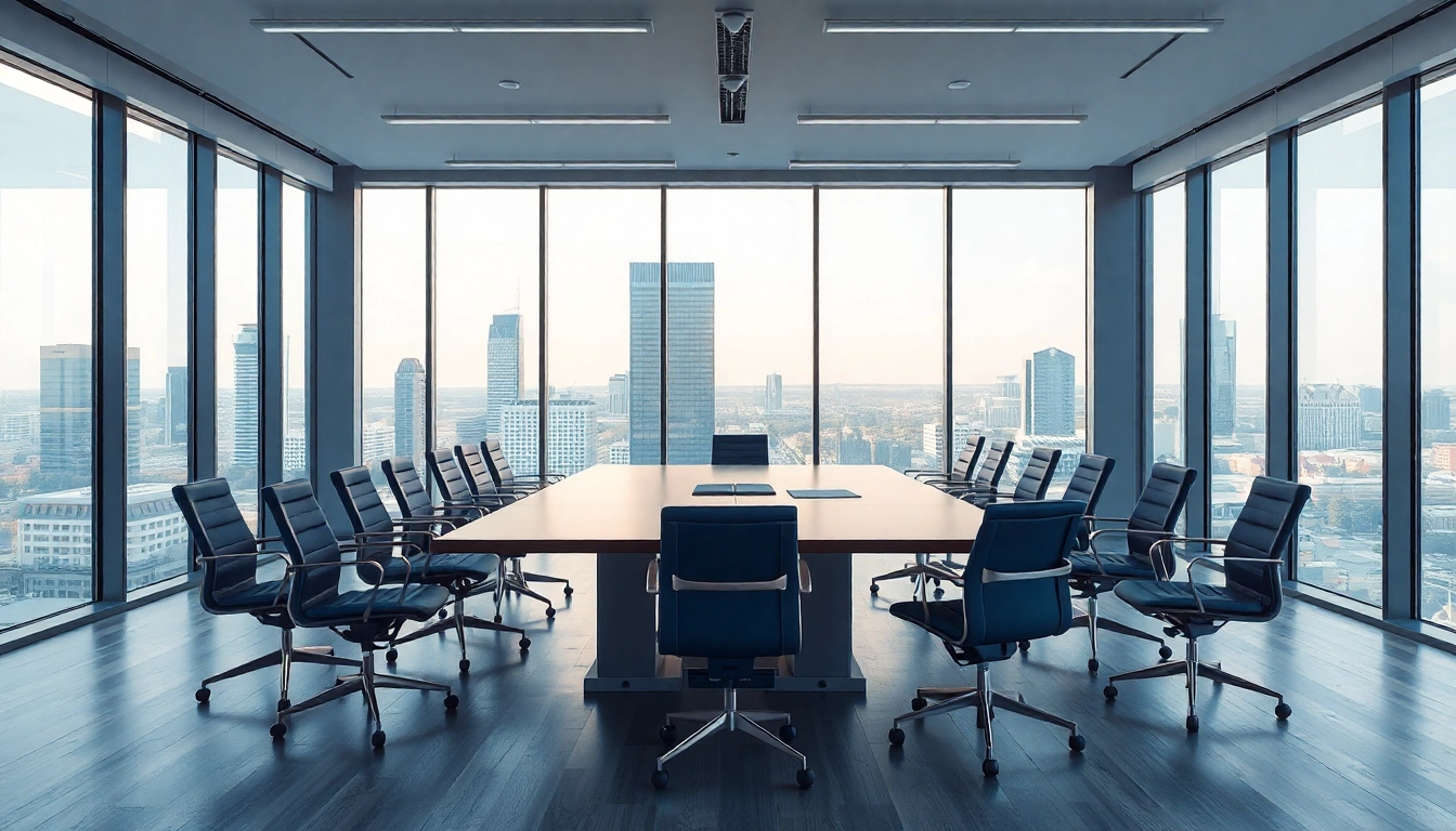 Professionelles Büro für Headhunter Baubranche mit modernen Elementen und Bauplänen.