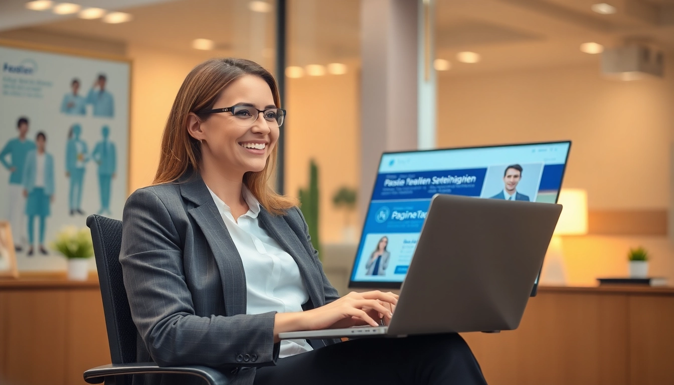 Headhunter Pflegekräfte in modernem Büro, die Stellenanzeigen bearbeitet.