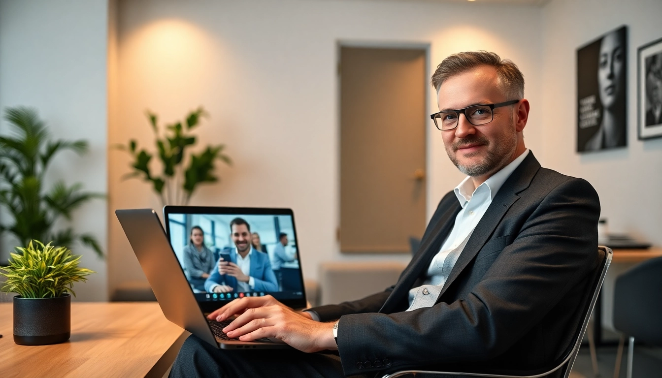 Headhunter Vertrieb beim Video-Meeting in modernem Büro.