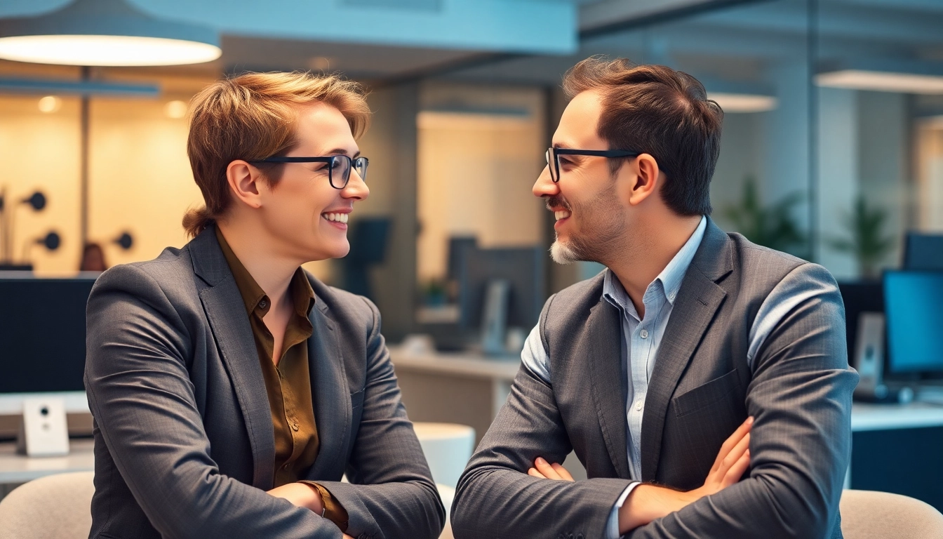 Headhunter IT in einem modernen Büro, der mit IT-Kandidaten spricht und Vertrauen und Professionalität ausstrahlt.