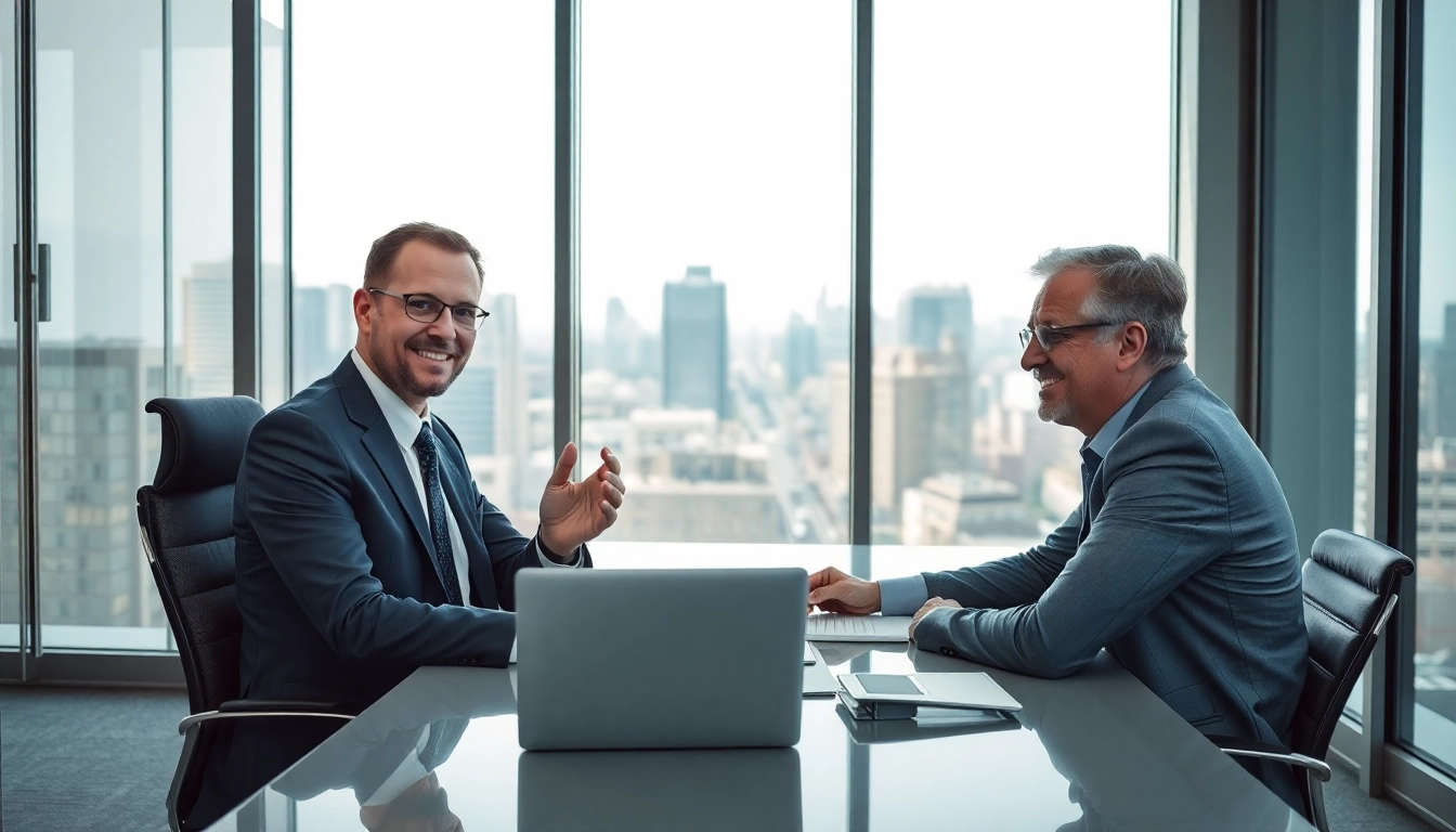 Der Headhunter IT berät einen Klienten in einem modernen Büro.