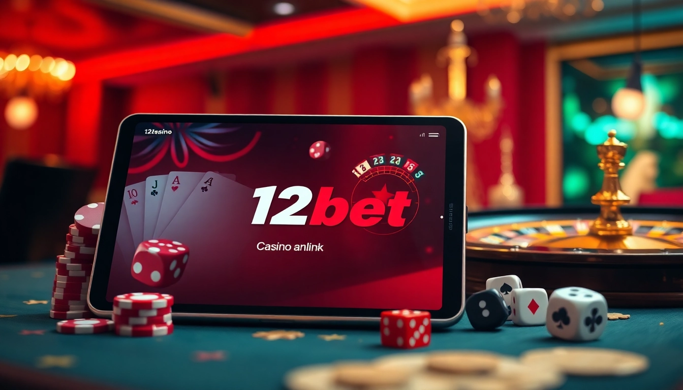 Experience excitement at link 12bet with casino tables, cards, and vibrant gambling visuals.