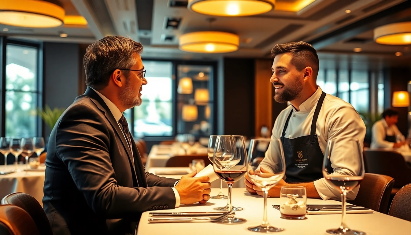 Headhunter Gastronomie im Gespräch mit Kandidaten in einem stilvollen Restaurant.