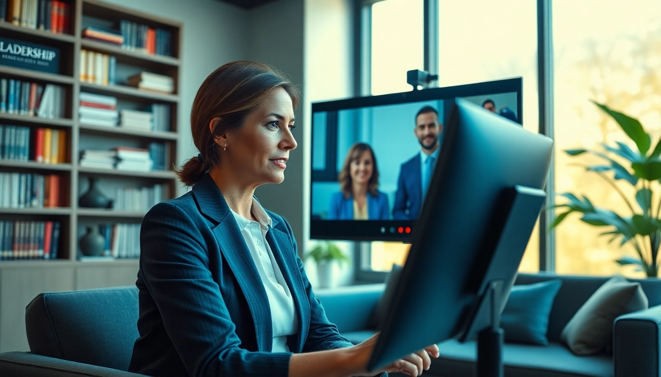 Professionelle Headhunter Schweiz im eleganten Büro während eines Videogesprächs.
