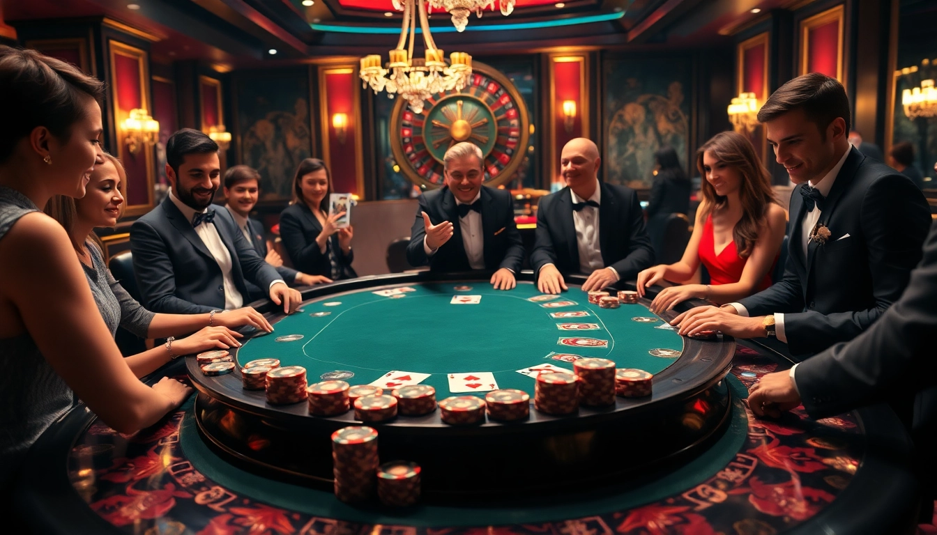 Players enjoying a high-stakes game at https://789clubac.cn.com/, showcasing excitement and luxury in an elegant casino atmosphere.