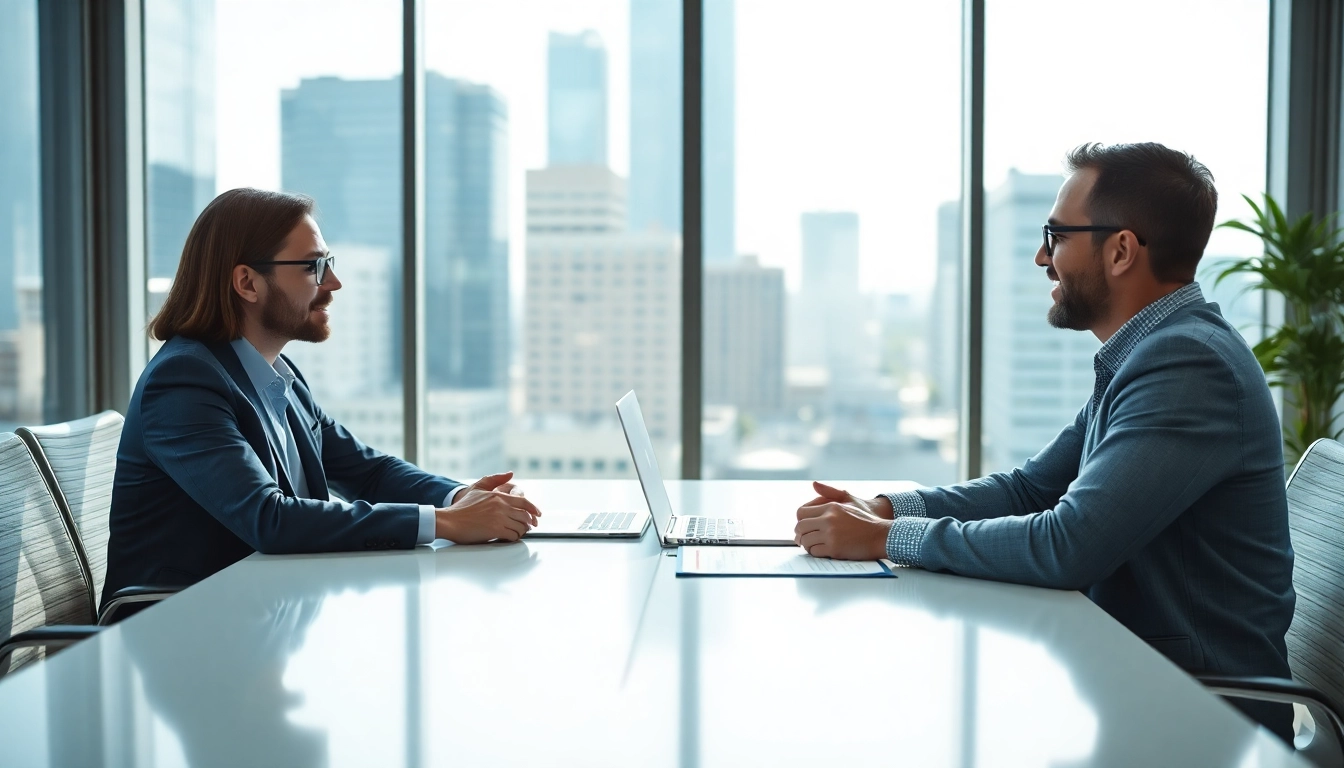 Headhunter Ingenieure at a modern conference table while engaging with a candidate.